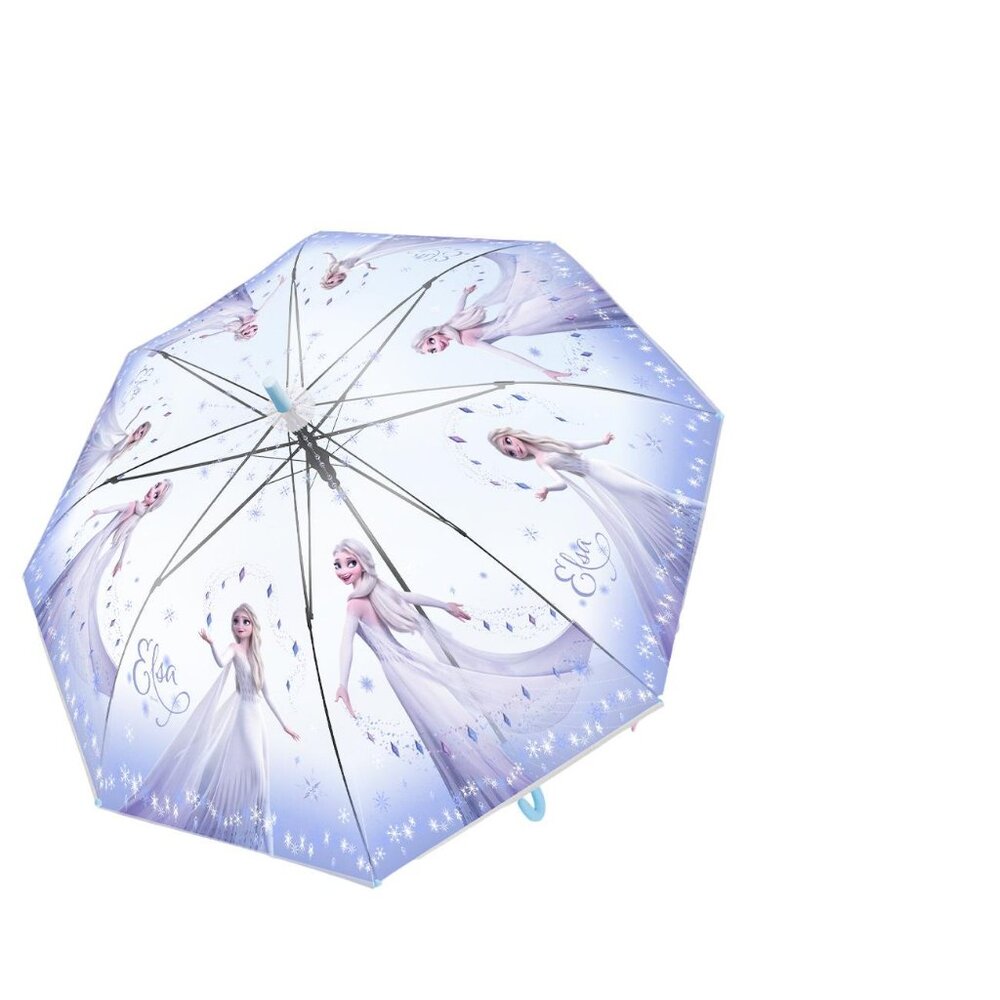 Disney Frozen Cartoon Vinyl Transparent Auto Open Stick Umbrella For Kids